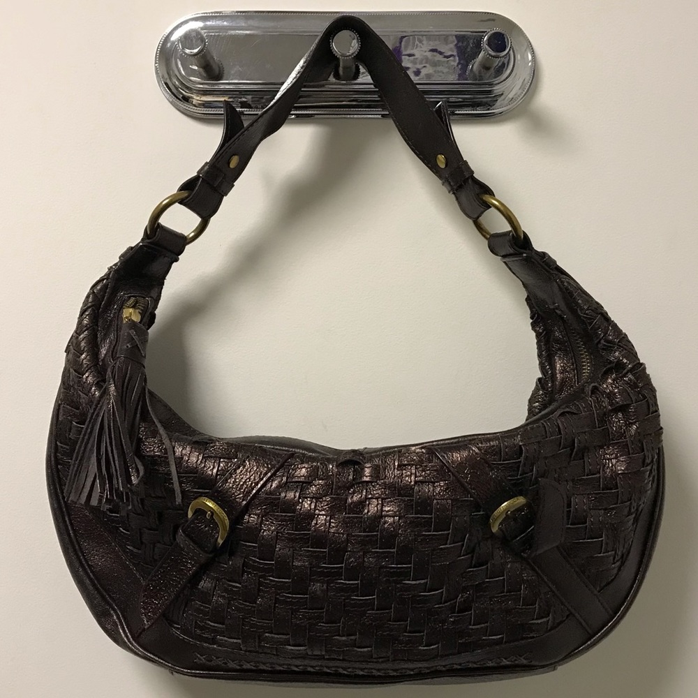 Pretty Purple Brass Weave Accented Crescent Shaped Bag! - Picture 2 of 16